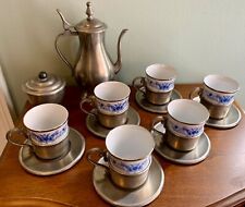 Vintage Bareuther Waldsassen German Tea Set - Porcelain & Pewter; Blue Floral, used for sale  Shipping to South Africa