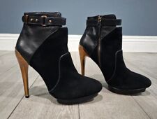 Botas de tornozelo BCBGMAXAZRIA couro camurça ouro metal salto haste stiletto preto 8B comprar usado  Enviando para Brazil