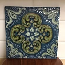 Italian Porcelain Tile Hot Plate Trivet 6 X 6 Navy Green Decorative Art Tile, used for sale  Shipping to South Africa