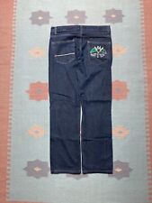 Jeans vintage Y2K folgado Meca bordado skatista lavagem escura 34x33 comprar usado  Enviando para Brazil
