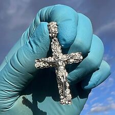 Pingente gelado de prata esterlina 925 real pepita Jesus crucifixo cruz inundada CZ comprar usado  Enviando para Brazil
