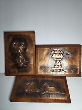 Vintage Peanuts Plaques. Snoopy Charlie Brown & Lucy. Hand tooled Copper on Wood tweedehands  verschepen naar Netherlands