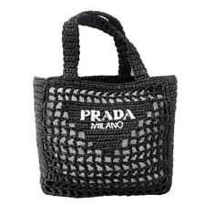 Bolsa tote PRADA logotipo 1BG444 preta azul ráfia feminina média usada F/S comprar usado  Enviando para Brazil