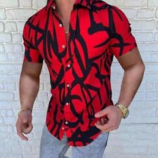 Camisa masculina havaiana abstrata manga curta casual camiseta vestido casual, usado comprar usado  Enviando para Brazil