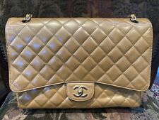 Brukt, Authentic Chanel Single Flap Gold Patent Leather Jumbo Handbag til salgs  Frakt til Norway