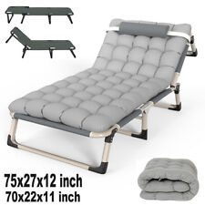 Adults Folding Sleeping Cots Guest Bed Child Portable Sun Lounger Camping w/ Mat for sale  Shipping to South Africa