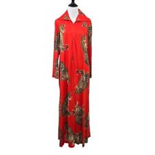 Butterfield 8 Red Leopard Print Hostess Gown Women’s Medium Vintage 1/2 Zip for sale  Shipping to South Africa