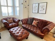 DFS ‘Tetrad Oskar’ Chesterfield 3 Piece - Tan Buffalo Hide Leather with Cushions for sale  LONDON