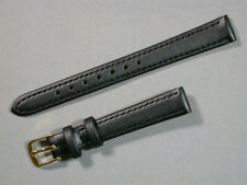 narrow leather watch strap black silk matte 12mm gold plated closures 8709 for sale  Shipping to South Africa