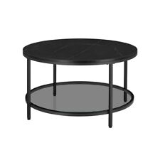 VASAGLE Faux Marble Round Coffee Table with Storage Shelf Black with Glass, used for sale  Shipping to South Africa