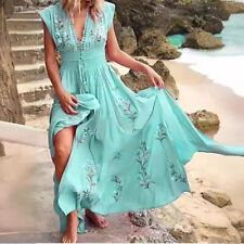 Vestido maxi feminino boho floral feminino gola V verão praia férias longo sol vestido comprar usado  Enviando para Brazil