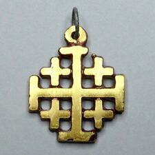 Cruz de Jerusalén. Colgante grande religioso antiguo. Medalla de latón. segunda mano  Embacar hacia Argentina