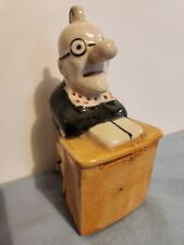 Old Odd Ceramic Bank - Goofy Librarian Teacher At Desk W/ Arms Crossed for sale  Shipping to South Africa