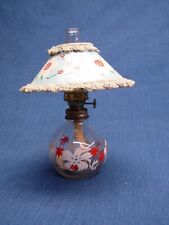 Vtg Mini Oil Lamp Painted Floral Base Clear Chimney Paper Shade Cherry Blossom for sale  Shipping to South Africa