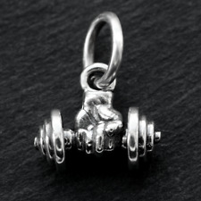 925 Sterling Silver Dumbbell Pendant Charm Barbell Weight Lifting For Bracelet for sale  Shipping to South Africa