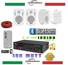 KIT AUDIO 100 WATT FILODIFFUSIONE BLUETOOTH+USB+RADIO FM+TELECOMANDO + 4 CASSE   usato  Portoferraio