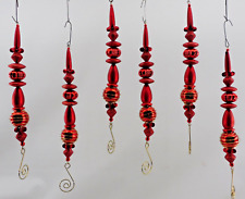 Red Finial Ornaments Blown Glass Lot 6 Pcs 7-3/4" L Silver Wire Trim Dangle (N1) for sale  Shipping to South Africa