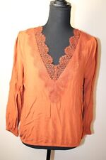 Express Blouse Terracotta long Sleeve  Crochet V neck Size S, used for sale  Shipping to South Africa