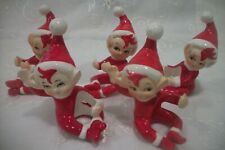 Five Vintage Lefton Red & White Christmas Pixie Elf Candle Hugger Figurines! for sale  Urbana