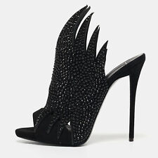Giuseppe Zanotti Black Crystal Embellished Suede Open Toe Mules Size 38, used for sale  Shipping to South Africa