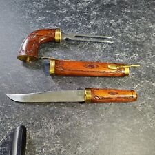 Conjunto de facas e garfos esculpidos à mão para churrasco grelhar madeira e latão/bainha churrasqueira boa comprar usado  Enviando para Brazil