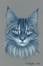 Blue Tabby Kitten Original Pencil Painting Cat Drawing Seraphin-Art for sale  Shipping to Canada