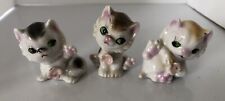 3 Vintage Kitty Cat Figurines Pink Flower Japan 2" for sale  Shipping to South Africa