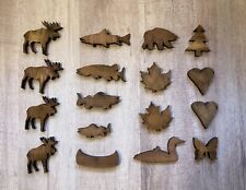 17 Miniature Wooden Crafting Pieces Moose Fish Butterflies Bear Canoe Tree Heart for sale  Shipping to South Africa