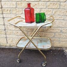 Vintage Retro Folding Cocktail Drinks Tea Hostess Trolley 2 Tier Gold Marble for sale  Shipping to South Africa