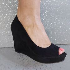Ladies Shoes Size 6 Black Peep Toe Wedge Heels Fr OFFICE London  for sale  Shipping to South Africa