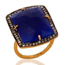 Anel de aventurina azul semiprecioso facetado prata esterlina 925 folheado a ouro 18K comprar usado  Enviando para Brazil