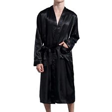 Indian Satin Men's Robes Classic Long Bathrobe Wedding Party Sleepwear Black for sale  Shipping to South Africa