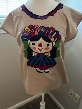 Camisa mexicana, blusa, feita à mão, boneca bordada, algodão. Blusa Bordada Bege comprar usado  Enviando para Brazil