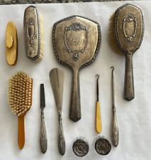 Vintage Vanity Set 11 Piece Mirror Hair Brush Shoe Horn Lace Hook, Some Sterling for sale  Shipping to South Africa