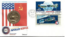 1570a APOLLO SOYUZ PAIR FDC - FLEETWOOD CACHET WITH BRONZE MEDAL for sale  Lampe