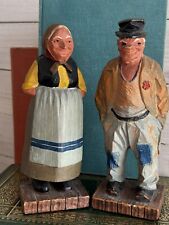 Figuras de anciano y mujer de resina de madera de Syroco 7"" sujetalibros/estantes años 1930 segunda mano  Embacar hacia Argentina