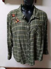 Usado, Camisa de flanela verde oliva Terra & Sky bordada xadrez floral plus size 2X 20W-22W comprar usado  Enviando para Brazil