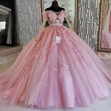 Vestido de baile apliques de renda rosa 15 anos vestidos Quinceanera com mangas compridas comprar usado  Enviando para Brazil