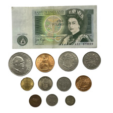 BRITISH PRE DECIMAL COIN SET COLLECTION - CROWN TO FARTHING + ONE POUND NOTE for sale  Shipping to South Africa