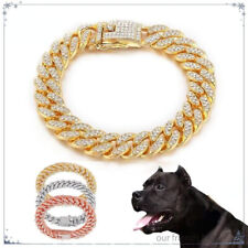 Pies diament kubański łańcuszek złoty błyszczący cyrkonie obroża pitbull naszyjnik łańcuszek, używany na sprzedaż  Wysyłka do Poland
