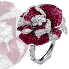 Lab Burma Ruby Invisible Setting Flower Handmade Simulated Ring 925 Fine Silver for sale  Shipping to South Africa