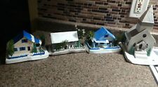 4 Vintage Paper Cardboard Hand Made Christmas Mache House Church Village Town for sale  Shipping to South Africa