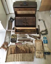 Antique Carpenters Tool Box And Tools Lot. Wooden Chest With Drawers, Vintage for sale  Shipping to South Africa