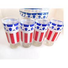Anchor Hocking Super Stars Set of 4 Beverage Glasses Tumblers Patriotic Vintage for sale  Shipping to South Africa