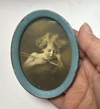 Arco Sleepy Cupid bebê menina flecha azul estanho quadro oval 1897 MB Parkinson 3" por 2" comprar usado  Enviando para Brazil