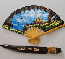 Beautiful Hand Painted Hawaiian Fan With Fijian Wooden Machette .   for sale  Shipping to South Africa