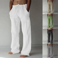 Calça masculina casual algodão linho cordão conforto solta perna larga comprar usado  Enviando para Brazil