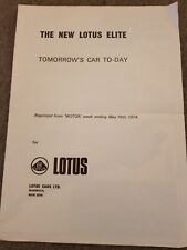 Lotus elite brochure for sale  HELSTON