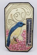 Termómetro de ventana pequeña vintage azul pájaro con flores rosas segunda mano  Embacar hacia Argentina