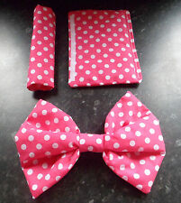LARGE PINK POLKA BOW & STRAP COVERS PRAM PUSHCHAIR CARSEAT HOOD PIN FASTENING  for sale  Shipping to South Africa